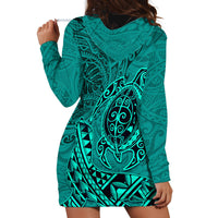Hawaii Monk Seal and Dolphin Hoodie Dress Polynesian Kakau Pattern Turquoise