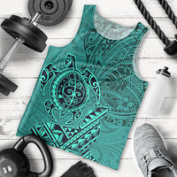 Hawaii Monk Seal and Dolphin Men Tank Top Polynesian Kakau Pattern Turquoise