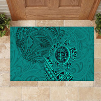 Hawaii Monk Seal and Dolphin Rubber Doormat Polynesian Kakau Pattern Turquoise