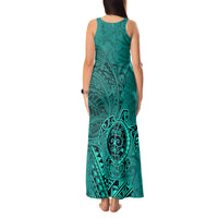 Hawaii Monk Seal and Dolphin Tank Maxi Dress Polynesian Kakau Pattern Turquoise