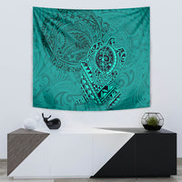 Hawaii Monk Seal and Dolphin Tapestry Polynesian Kakau Pattern Turquoise