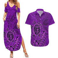 Hawaii Monk Seal and Dolphin Couples Matching Summer Maxi Dress and Hawaiian Shirt Polynesian Kakau Pattern Purple LT03 Purple - Polynesian Pride