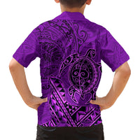 Hawaii Monk Seal and Dolphin Kid Hawaiian Shirt Polynesian Kakau Pattern Purple