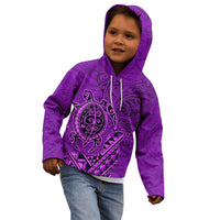 Hawaii Monk Seal and Dolphin Kid Hoodie Polynesian Kakau Pattern Purple