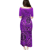 Hawaii Monk Seal and Dolphin Puletasi Polynesian Kakau Pattern Purple