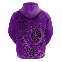 Hawaii Monk Seal and Dolphin Zip Hoodie Polynesian Kakau Pattern Purple