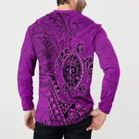 Hawaii Monk Seal and Dolphin Button Sweatshirt Polynesian Kakau Pattern Pink