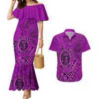 Hawaii Monk Seal and Dolphin Couples Matching Mermaid Dress and Hawaiian Shirt Polynesian Kakau Pattern Pink LT03 Pink - Polynesian Pride