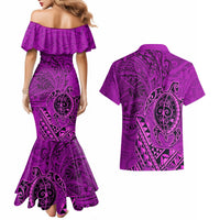 Hawaii Monk Seal and Dolphin Couples Matching Mermaid Dress and Hawaiian Shirt Polynesian Kakau Pattern Pink LT03 - Polynesian Pride