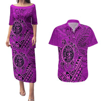 Hawaii Monk Seal and Dolphin Couples Matching Puletasi and Hawaiian Shirt Polynesian Kakau Pattern Pink