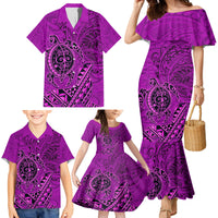 Hawaii Monk Seal and Dolphin Family Matching Mermaid Dress and Hawaiian Shirt Polynesian Kakau Pattern Pink