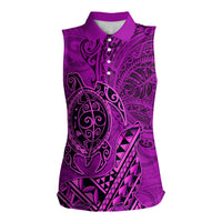 Hawaii Monk Seal and Dolphin Women Sleeveless Polo Shirt Polynesian Kakau Pattern Pink