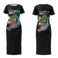 Hawaii Pineapple Surfing Family Matching Short Sleeve Bodycon Dress and Hawaiian Shirt It's in My DNA - Kakau and Polynesian Pattern LT03 Mom's Dress Black - Polynesian Pride