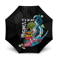 Hawaii Pineapple Surfing Umbrella It's in My DNA - Kakau and Polynesian Pattern LT03 One Size Folded 11.42 inch Opened Diameter 37.4 inch Black - Polynesian Pride