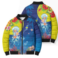 Palau Bomber Puffer Jacket Jellyfish with Coral Reefs Ocean Vibe and Tapa Pattern LT03 - Polynesian Pride