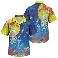 Palau Family Matching Long Sleeve Bodycon Dress and Hawaiian Shirt Jellyfish with Coral Reefs Ocean Vibe and Tapa Pattern LT03 Son's Shirt Blue - Polynesian Pride