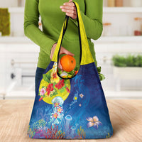 Palau Grocery Bag Jellyfish with Coral Reefs Ocean Vibe and Tapa Pattern LT03 - Polynesian Pride