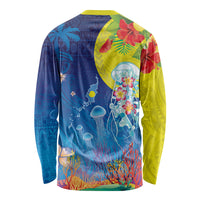 Palau Long Sleeve Shirt Jellyfish with Coral Reefs Ocean Vibe and Tapa Pattern LT03 - Polynesian Pride