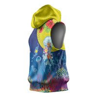 Palau Sleeveless Hoodie Jellyfish with Coral Reefs Ocean Vibe and Tapa Pattern LT03 - Polynesian Pride