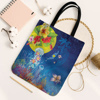 Palau Tote Bag Jellyfish with Coral Reefs Ocean Vibe and Tapa Pattern LT03 Black Strap One Size Blue - Polynesian Pride