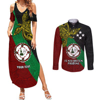 Custom Papua New Guinea East New Britain Province Couples Matching Summer Maxi Dress and Long Sleeve Button Shirts PNG Birds Of Paradise Polynesian Arty Style LT03 Green - Polynesian Pride
