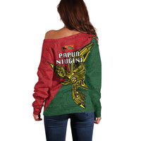 Papua New Guinea East Sepik Province Off Shoulder Sweater PNG Birds Of Paradise Polynesian Arty Style LT03 - Polynesian Pride