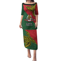 Custom Papua New Guinea East Sepik Province Puletasi PNG Birds Of Paradise Polynesian Arty Style LT03 Long Dress Green - Polynesian Pride