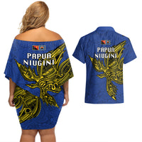 Papua New Guinea Gulf Province Couples Matching Off Shoulder Short Dress and Hawaiian Shirt PNG Birds Of Paradise Polynesian Arty Style LT03 - Polynesian Pride