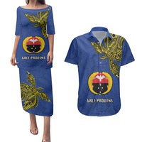 Papua New Guinea Gulf Province Couples Matching Puletasi Dress and Hawaiian Shirt PNG Birds Of Paradise Polynesian Arty Style LT03 Blue - Polynesian Pride