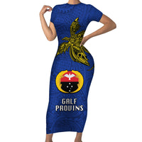 Papua New Guinea Gulf Province Short Sleeve Bodycon Dress PNG Birds Of Paradise Polynesian Arty Style LT03 Long Dress Blue - Polynesian Pride