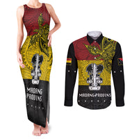 Papua New Guinea Madang Province Couples Matching Tank Maxi Dress and Long Sleeve Button Shirts PNG Birds Of Paradise Polynesian Arty Style LT03 Yellow - Polynesian Pride