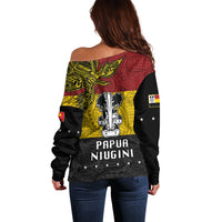 Papua New Guinea Madang Province Off Shoulder Sweater PNG Birds Of Paradise Polynesian Arty Style LT03 - Polynesian Pride