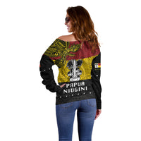 Papua New Guinea Madang Province Off Shoulder Sweater PNG Birds Of Paradise Polynesian Arty Style LT03 - Polynesian Pride