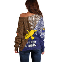 Papua New Guinea Manus Province Off Shoulder Sweater PNG Birds Of Paradise Polynesian Arty Style LT03 - Polynesian Pride