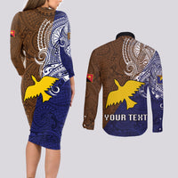 Custom Papua New Guinea Manus Province Couples Matching Long Sleeve Bodycon Dress and Long Sleeve Button Shirts PNG Birds Of Paradise Polynesian Arty Style LT03 - Polynesian Pride