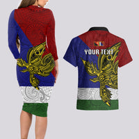 Custom Papua New Guinea Milne Bay Province Couples Matching Long Sleeve Bodycon Dress and Hawaiian Shirt PNG Birds Of Paradise Polynesian Arty Style LT03 - Polynesian Pride