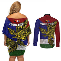 Custom Papua New Guinea Milne Bay Province Couples Matching Off Shoulder Short Dress and Long Sleeve Button Shirts PNG Birds Of Paradise Polynesian Arty Style LT03 - Polynesian Pride
