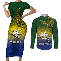 Custom Papua New Guinea Morobe Province Couples Matching Short Sleeve Bodycon Dress and Long Sleeve Button Shirts PNG Birds Of Paradise Polynesian Arty Style LT03 Yellow - Polynesian Pride