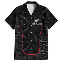 Custom New Zealand Rugby Family Matching Puletasi and Hawaiian Shirt Maori All Black Championship 2024 and Silver Fern LT03 Dad's Shirt - Short Sleeve Black - Polynesian Pride