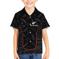 Custom New Zealand Rugby Family Matching Short Sleeve Bodycon Dress and Hawaiian Shirt Maori All Black Championship 2024 and Silver Fern LT03 Son's Shirt Black - Polynesian Pride