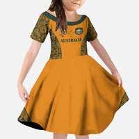 Custom Australia Rugby Championship 2024 Family Matching Mermaid Dress and Hawaiian Shirt Aboriginal Art Tattoo Pattern LT03 Daughter's Dress Yellow - Polynesian Pride