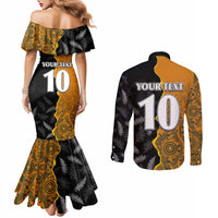 Custom New Zealand and Australia Rugby Championship 2024 Couples Matching Mermaid Dress and Long Sleeve Button Shirt Maori Warrior and Kangaroo Mascot with Fern Aboriginal LT03 - Polynesian Pride