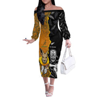 Custom New Zealand and Australia Rugby Championship 2024 Family Matching Off The Shoulder Long Sleeve Dress and Hawaiian Shirt Maori Warrior and Kangaroo Mascot with Fern Aboriginal