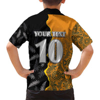 Custom New Zealand and Australia Rugby Championship 2024 Kid Hawaiian Shirt Maori Warrior and Kangaroo Mascot with Fern Aboriginal