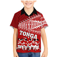 Tonga Rugby Family Matching Mermaid Dress and Hawaiian Shirt Sipi Tau Dance Ngatu Pattern LT03 Son's Shirt Red - Polynesian Pride