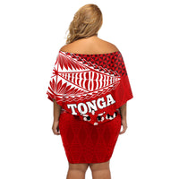 Tonga Rugby Off Shoulder Short Dress Sipi Tau Dance Ngatu Pattern LT03 - Polynesian Pride