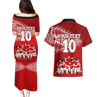Personalised Tonga Rugby Couples Matching Puletasi Dress and Hawaiian Shirt Sipi Tau Dance Ngatu Pattern LT03 - Polynesian Pride