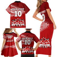 Personalised Tonga Rugby Family Matching Short Sleeve Bodycon Dress and Hawaiian Shirt Sipi Tau Dance Ngatu Pattern LT03 - Polynesian Pride