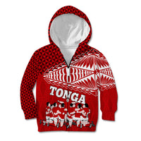 Personalised Tonga Rugby Kid Hoodie Sipi Tau Dance Ngatu Pattern LT03 Zip Hoodie Red - Polynesian Pride