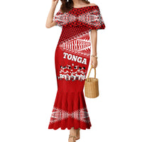 Personalised Tonga Rugby Mermaid Dress Sipi Tau Dance Ngatu Pattern LT03 Women Red - Polynesian Pride
